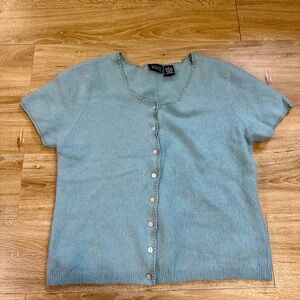 Vintage 90's Y2K Rabbit Hair Fur Cardigan Sweater by Hillard & Hanson L Blue